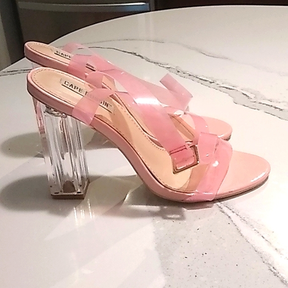 Pink Cape Robbin Clear Chunky Block High Heels for Women - Picture 5 of 5